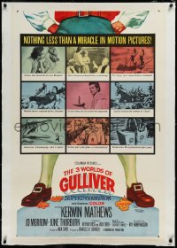 3d0098 3 WORLDS OF GULLIVER linen 1sh 1960 Ray Harryhausen classic, art of giant Kerwin Mathews!