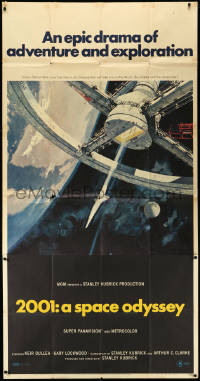 3d0389 2001: A SPACE ODYSSEY 70mm 3sh 1968 Stanley Kubrick classic, Bob McCall space wheel art!
