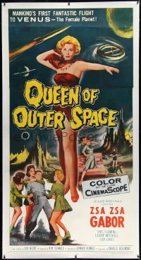 3d0023 QUEEN OF OUTER SPACE linen 3sh 1958 Zsa Zsa Gabor on Venus, by Ben Hecht & Charles Beaumont!