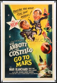 3d0099 ABBOTT & COSTELLO GO TO MARS linen 1sh 1953 art of wacky astronauts Bud & Lou in outer space!