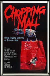 3d1308 CHOPPING MALL 1sh 1986 K. Akins art of severed hand carrying shopping bag with head in it!