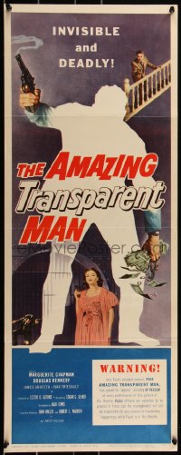 3d1840 AMAZING TRANSPARENT MAN insert 1959 Edgar Ulmer, cool art of the invisible & deadly convict!