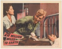 3d0710 20 MILLION MILES TO EARTH LC #4 1957 nurse pulls man away from his severely wounded friend!