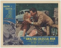 3d0723 AMAZING COLOSSAL MAN LC #8 1957 before he becomes a monster, Glenn Langan kisses Cathy Downs!