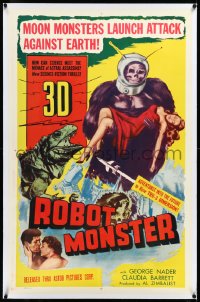 3d0191 ROBOT MONSTER linen 1sh 1953 3-D, worst movie ever, great wacky art of ape creature & girl!
