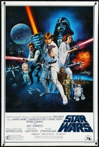 3d0204 STAR WARS linen style C int'l 1sh 1977 George Lucas sci-fi epic, art by Tom William Chantrell!