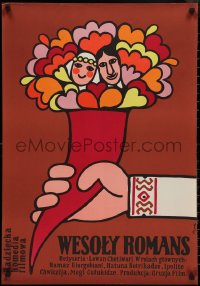 3g0079 HAPPY ROMANCE Polish 23x33 1974 Levan Khotivari, Flisak art of couple in bouquet!
