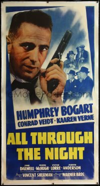 3j0401 ALL THROUGH THE NIGHT linen 3sh 1942 great c/u of tough Humphrey Bogart pointing gun, rare!