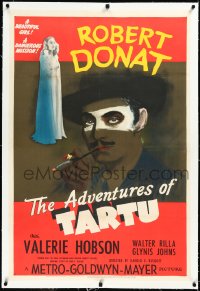 3j0859 ADVENTURES OF TARTU linen style D 1sh 1943 cool art of spy Robert Donat, Valerie Hobson, rare!