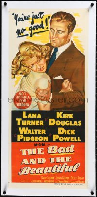 3j0563 BAD & THE BEAUTIFUL linen Aust daybill 1953 art of Kirk Douglas roughing up Lana Turner!
