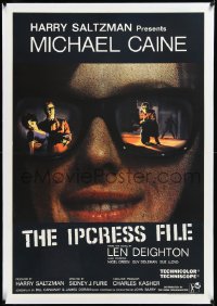 3j0684 IPCRESS FILE linen English 1sh 1965 Michael Caine, best image with reflection on glasses, rare!