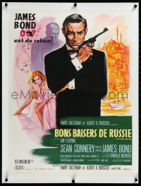 3j0728 FROM RUSSIA WITH LOVE linen French 23x32 1964 different Grinsson art of Sean Connery, rare!