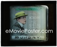 3j0318 GRIM GAME glass slide 1919 wonderful close up of Harry Houdini with skimmer hat, ultra rare!