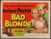 3j0612 BAD BLONDE linen 1/2sh 1953 classic sexy bad girl image, they called me bad...spelled M-E-N!