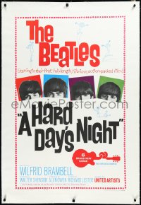 3j0989 HARD DAY'S NIGHT linen 1sh 1964 The Beatles in their first film, John, Paul, George & Ringo!