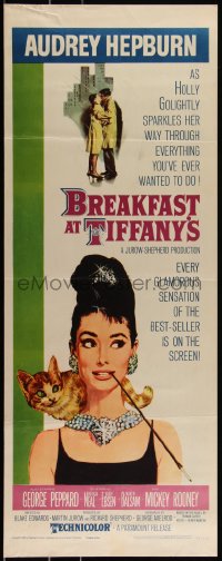 3j0171 BREAKFAST AT TIFFANY'S insert 1961 classic McGinnis art of sexy elegant Audrey Hepburn & cat!