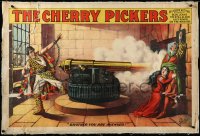 3j0734 CHERRY PICKERS linen 28x42 stage poster 1896 great art of Afgan prisoner firing cannon, rare!
