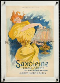 3j0792 SAXOLEINE linen 15x23 French advertising poster 1895 Jules Cheret art of woman w/lamp, rare!