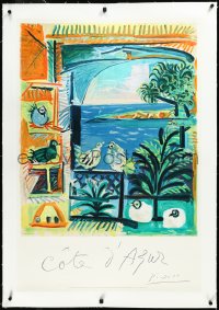 3j0764 COTE D'AZUR linen 26x39 French travel poster 1961 Pablo Picasso art of French Riviera, rare!