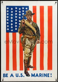 3j0140 BE A U.S. MARINE 28x40 WWI war poster 1918 patriotic art by James Montgomery Flagg, rare!