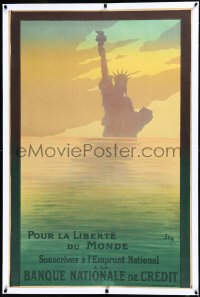 3j0515 POUR LA LIBERTE DU MONDE linen 31x47 French WWI war poster 1917 SEM art of Statue of Liberty!