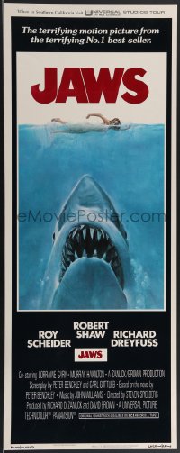 3m1100 JAWS int'l insert 1975 Spielberg classic man-eating shark attacking sexy swimmer, ultra rare!