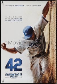 3r0639 42 teaser DS 1sh 2013 baseball, image of Chadwick Boseman as Jackie Robinson sliding home!
