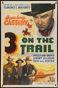 3t0769 3 ON THE TRAIL 1sh R1946 close up of a gang of Hopalong Cassidy's enemies, ultra rare!