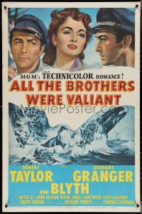 3t0773 ALL THE BROTHERS WERE VALIANT 1sh 1953 Robert Taylor, Stewart Granger, whaling artwork!
