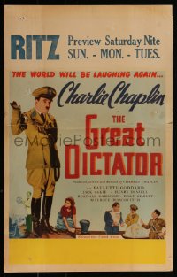 3t0182 GREAT DICTATOR WC 1940 Chaplin Hitler parody, the world will be laughing again, ultra rare!