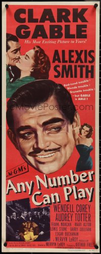 3w0561 ANY NUMBER CAN PLAY insert 1949 gambler Clark Gable loves Alexis Smith AND Audrey Totter!