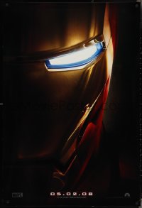 3w0817 IRON MAN teaser DS 1sh 2008 Robert Downey Jr. is Iron Man, cool close-up of mask!