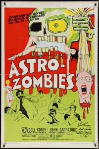 3x0154 ASTRO-ZOMBIES signed 1sh 1968 by director Ted V. Mikels, wild art of creature severed head!