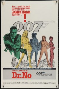 3y0825 DR. NO white smoke style 1sh 1963 Connery is most extraordinary gentleman spy, 1st James Bond!