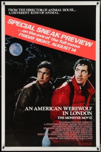 3z0782 AMERICAN WEREWOLF IN LONDON 1sh 1981 John Landis, David Naughton, Dunne, sneak preview!