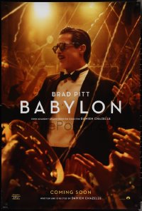 3z0791 BABYLON teaser DS 1sh 2022 Damien Chazelle, Brad Pitt in tuxedo surrounded by partygoers!