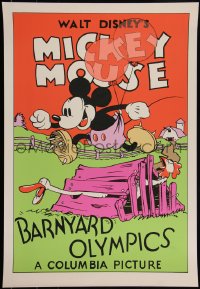 3z0466 BARNYARD OLYMPICS 21x31 art print 1970s-80s art of Mickey Mouse jumping over chicken coop!