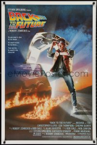 4c0776 BACK TO THE FUTURE studio style 1sh 1985 art of Michael J. Fox & Delorean by Drew Struzan!