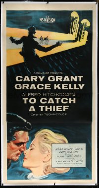 4d0032 TO CATCH A THIEF linen 3sh 1955 cool art of Grace Kelly & Cary Grant, Alfred Hitchcock, rare!