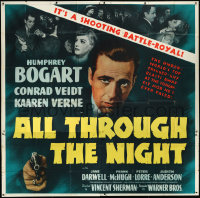 4d0118 ALL THROUGH THE NIGHT 6sh 1942 great noir c/u of Humphrey Bogart pointing gun, ultra rare!