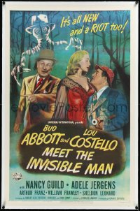 4d0506 ABBOTT & COSTELLO MEET THE INVISIBLE MAN linen 1sh 1951 great art of Bud & Lou with monster!