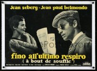 4d0339 A BOUT DE SOUFFLE linen Italian 19x27 pbusta 1961 Godard's Breathless, Jean Seberg & Belmondo!
