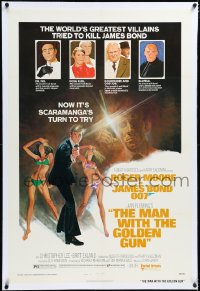 4d0661 MAN WITH THE GOLDEN GUN linen style B 1sh 1974 cool art of James Bond & villains by Tom Jung!