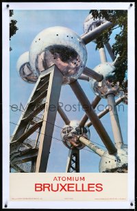4d0465 ATOMIUM BRUXELLES linen 24x40 Belgian travel poster 1950s cool iron crystal cell model, rare!