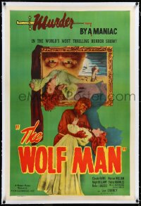 4d0774 WOLF MAN linen 1sh R1948 great images of Lon Chaney Jr. as the werewolf monster, ultra rare!