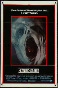 4f0689 ALTERED STATES int'l 1sh 1980 Hurt, Chayefsky, Russell, different grotesque image, rare!