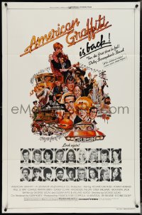 4f0691 AMERICAN GRAFFITI 1sh R1978 George Lucas, great wacky Mort Drucker artwork of cast & images!