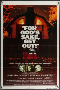 4f0692 AMITYVILLE HORROR 1sh 1979 Brolin, great image of haunted house, for God's sake get out!