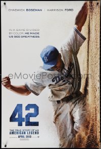 4g0771 42 teaser DS 1sh 2013 baseball, image of Chadwick Boseman as Jackie Robinson sliding home!