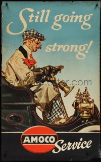 4g0171 AMOCO 27x43 advertising poster 1940s man driving antique car by J.C. Leyendecker, ultra rare!